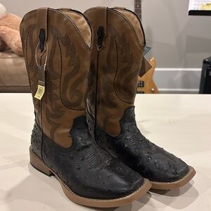 Roper Kids Black Ostrich Boots